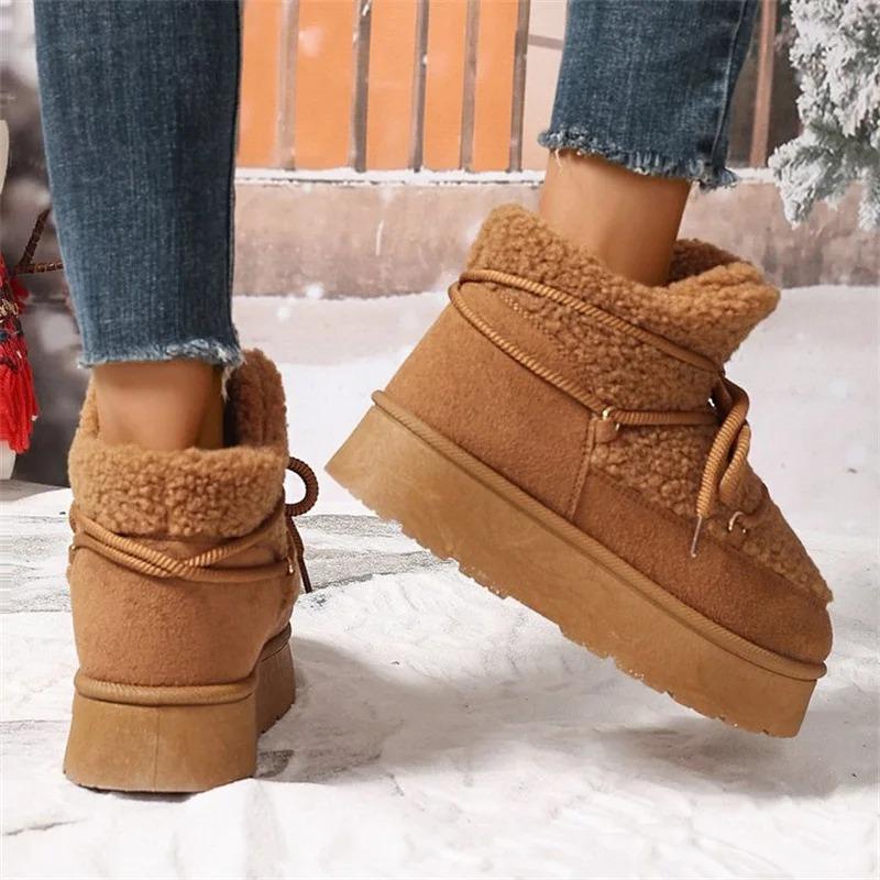 Autumn and Winter New Thick-soled Booties Faux Shearling Warm  Snow Boots Thickened Ankle Boots Over-the-knee Warm Women's Boots
