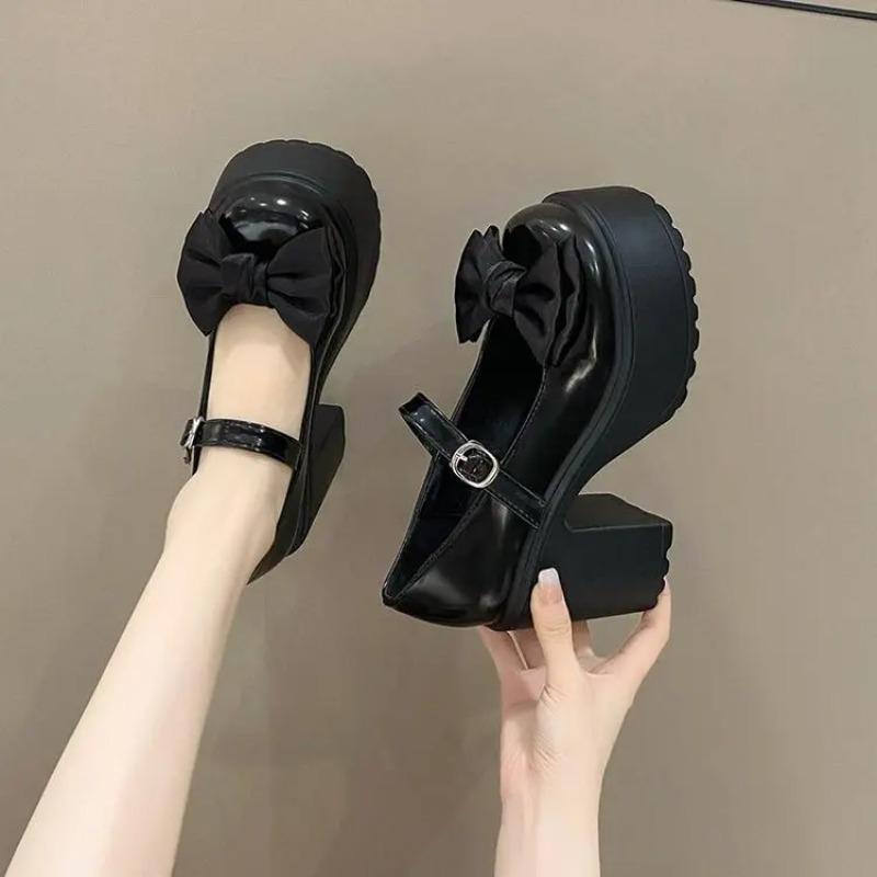 Women's Mary Jane Sle High Heel Chunky Sole Shoes Spring Autumn British Sle Fashion Single Shoes Round Toe Rubber Outsole