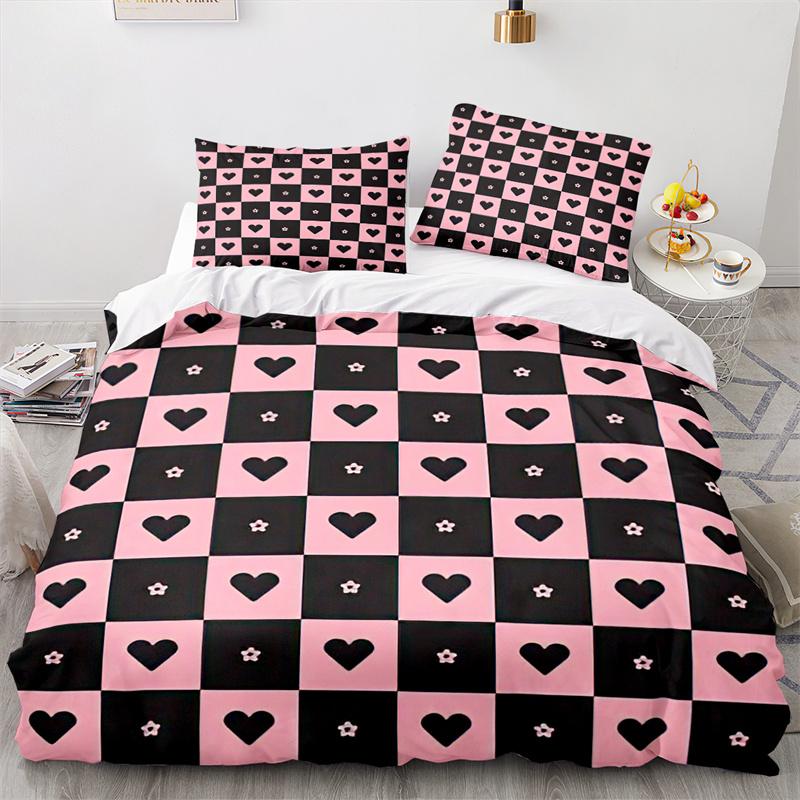 Love Heart Duvet Cover Romantic Theme Bedding Set Microfiber Cartoon Comforter Cover Full King Queen For Girls Teen Adult Gifts