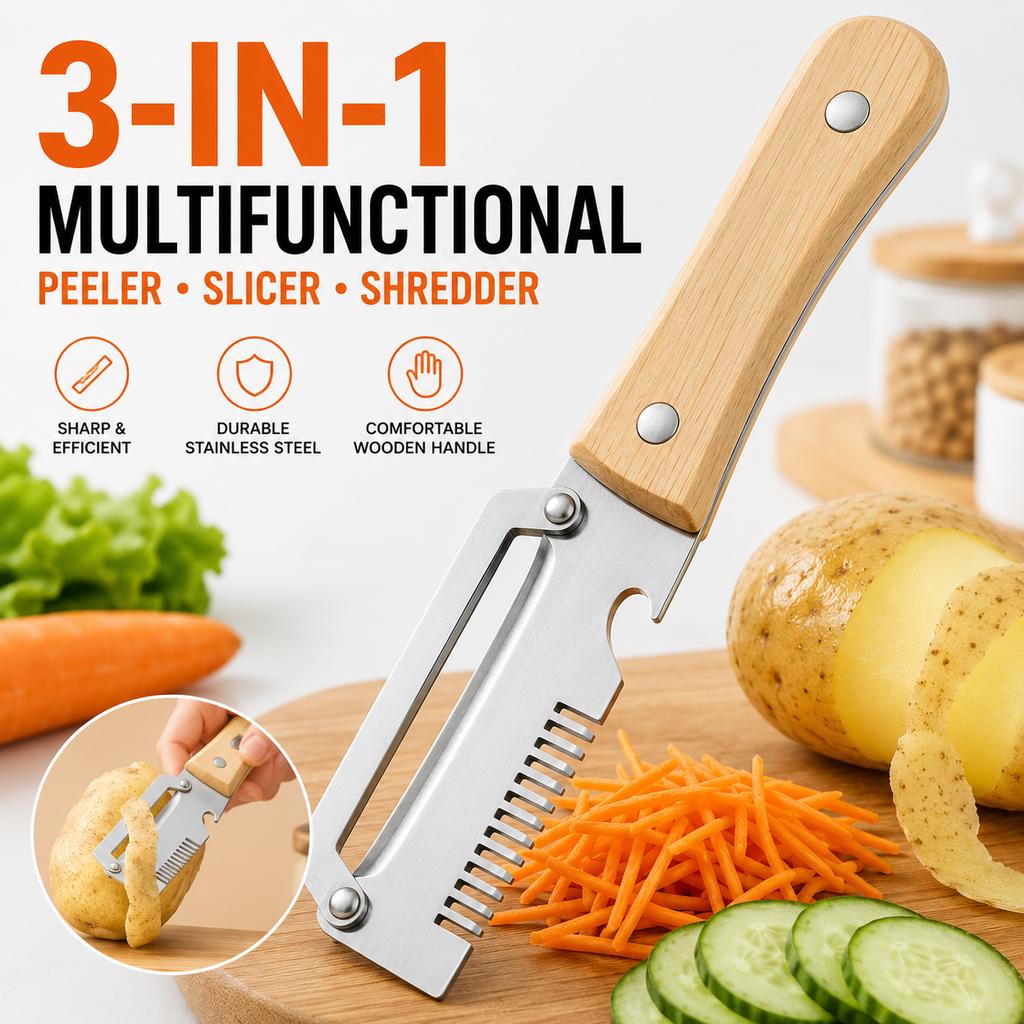 3 In 1 Stainless Steel Vegetable Peeler Multifunction Fruit Slicer Shredder Kitchen Cutter Tool for Potato Carrot Cucumber Use