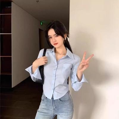 Women New Elegant Korean Shirts Summer Fashion Streetwear Slim Blouse Spring Casual Office Sexy Cropped Tops