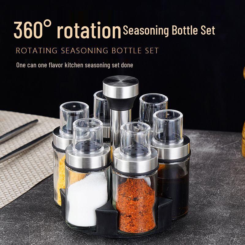 Kangfutao Rotating Glass Seasoning & Oil Dispenser Set