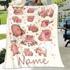 Custom Name Cartoon Hippo Flannel Blanket, Soft Blanket, Suitable for Sofa, Bed, Birthday, Children, Friends, Gift