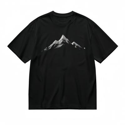 T-shirt Classica Trendy da Uomo Grigio-Bianco Peak Line Art Design Tee Cotone Nero
