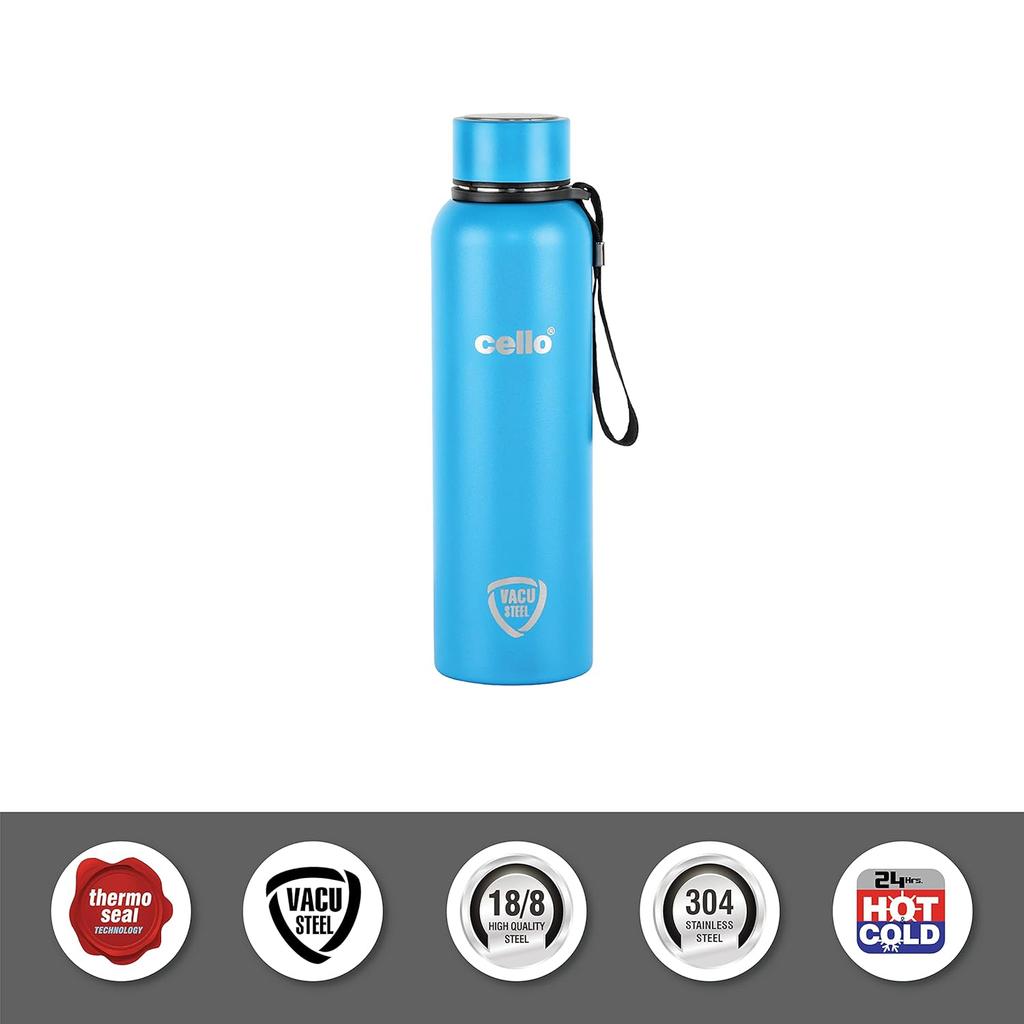 Vacuum Insulated Stainless Steel 750ml Flask Bottle For Hot Cold Drinks Travel Use With Wide Mouth And Leakproof Lid –  Blue