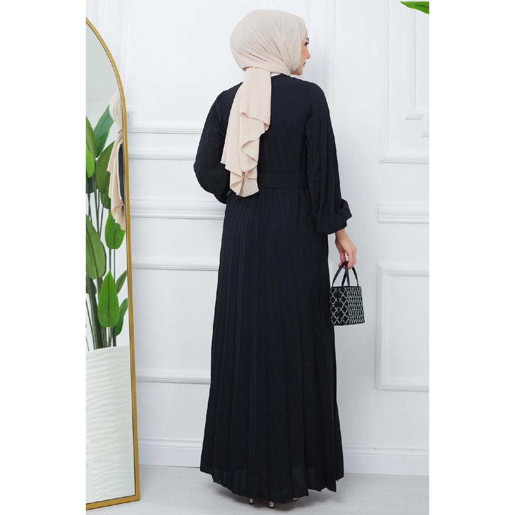 Belted Pleated Aerobin Dress Khaki Hm2339