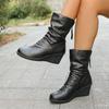 Women's Plus Size Retro Wedge Heel Fleece Lined Boots with Pointed Toe and Back Zipper - Autumn/Winter Style