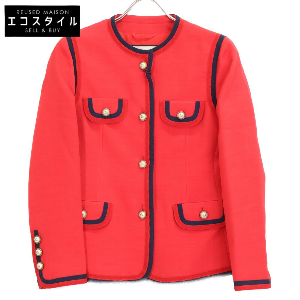 Gucci 482665 17 Years Red Pearl Button Collarless Jacket Jacket 38 Red navyUsed