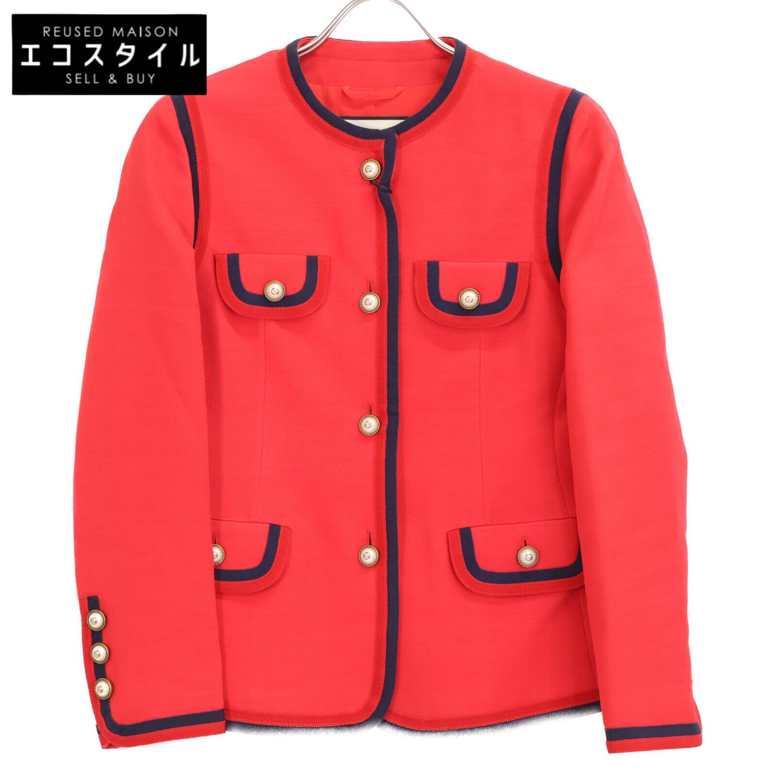 

GUCCI 482665 17 years Red pearl button collarless jacket Jacket 38 Red navyUsed