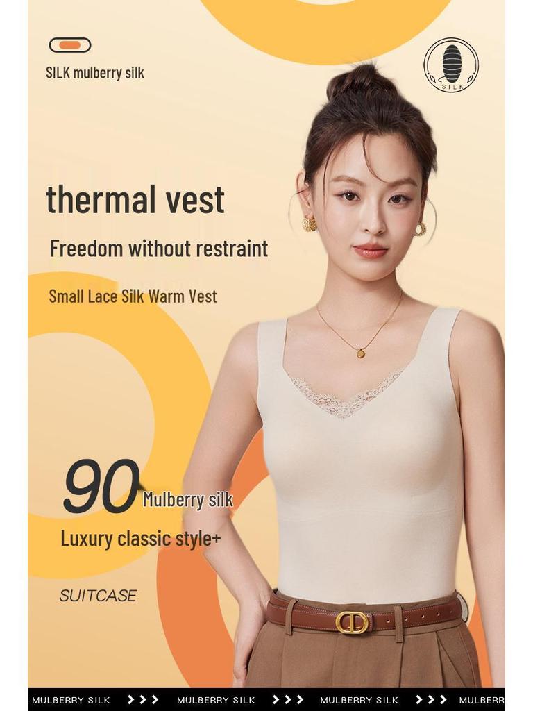 Seamless Mulberry Silk Lace Back Slim Fit Warm Vest