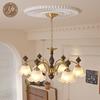 Mid-Century Cream Flower Chandelier with Solid Wood and French Retro Design