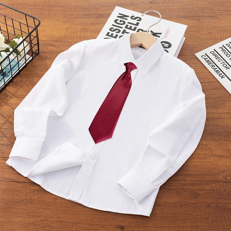 Boy's White Long-Sleeve Shirt for Spring/Autumn - Elementary School Campus Uniform & June 1st Performance Costume.