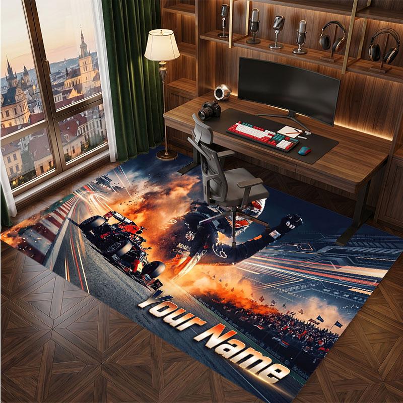 Max Verstappen Personalized Crystal Velvet Carpet, Customized Name Text Soft Anti‑Slip Rug for Living Room Bedroom