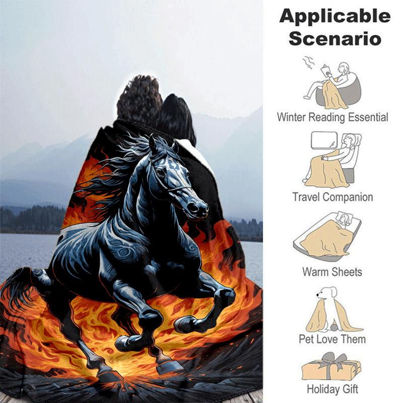 1pc Horse Printing Lightweight Flannel Blanket, Comfortable and Warm Blanket, for Camping Sofa Bed and Couch Office, Gift