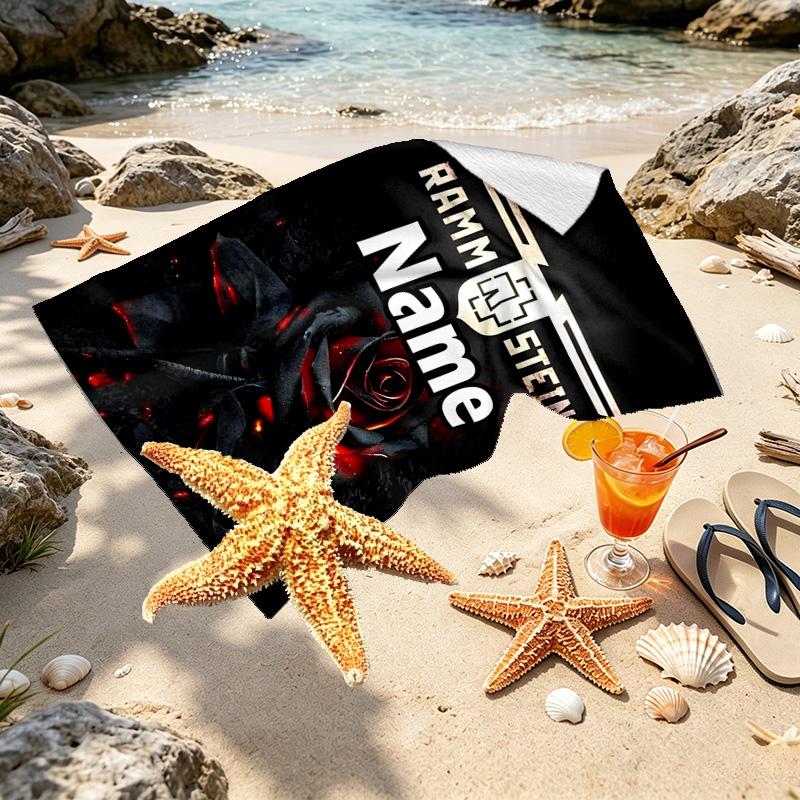 Custom Name Personalized Rammstein Print Beach Towel, for Trip Camping Beach Party Home Decor, Birthday Gift for Family & Friends