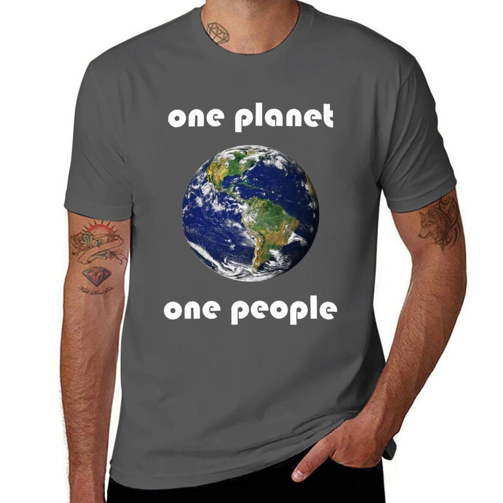 One Planet One People T-Shirt Man T Shirts Cotton Funny T Shirts Man Graphic T Shirts for Man T-Shirt