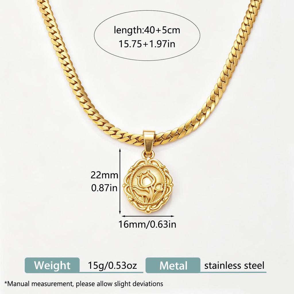 18K Gold Stainless Steel Flower Pendant Necklace - Fashionable Women's Collarbone Chain