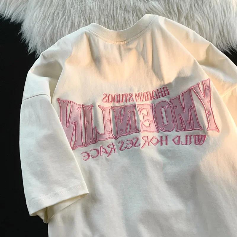 Vintage American Style Street Printing Short Sleeve T-Shirt for Women Trendy Brand Half Sleeve Idle Style Top Graphic T Shirts