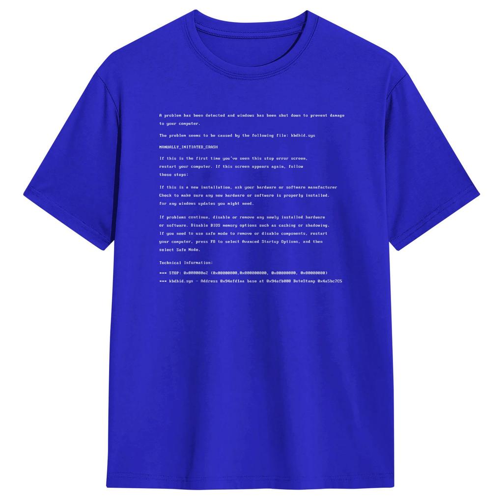 Unisexs Blue Screen of Death Error Tshirt Computer Crash PC T Shirts Tops Summer Streetwear Crewneck Harajuku Casual Tee Shirt
