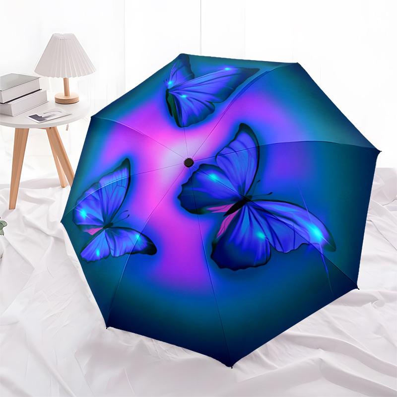 1pc Butterfly Blue Design Automatic Folding Umbrella Durable Iron Frame,All Seasons Home Travel Outdoor Multifunctional Umbrella yy251115065
