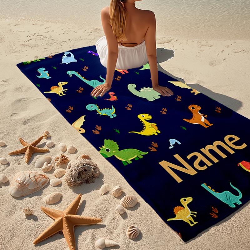 Personalisierbares Ultra-Weiches Strandtuch mit Dinosaurier-Thema, Ideal für Pool - Camping, Tauchen - Perfekter Reisebegleiter, Lebendiges Strandtuch.