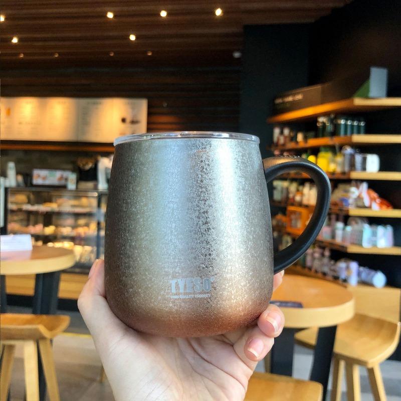 

TYESO 473ml Coffee Cup Stainless Steel Thermos Big Belly Cup with Handle Transparent PP Lid Office Water Cup Mug Couple Gift 473ml золотистий