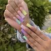 Flame Rainbow Press-On Nails Long Style INS Aesthetic Wearable Nail Tips With Glue Or Jelly Adhesive
