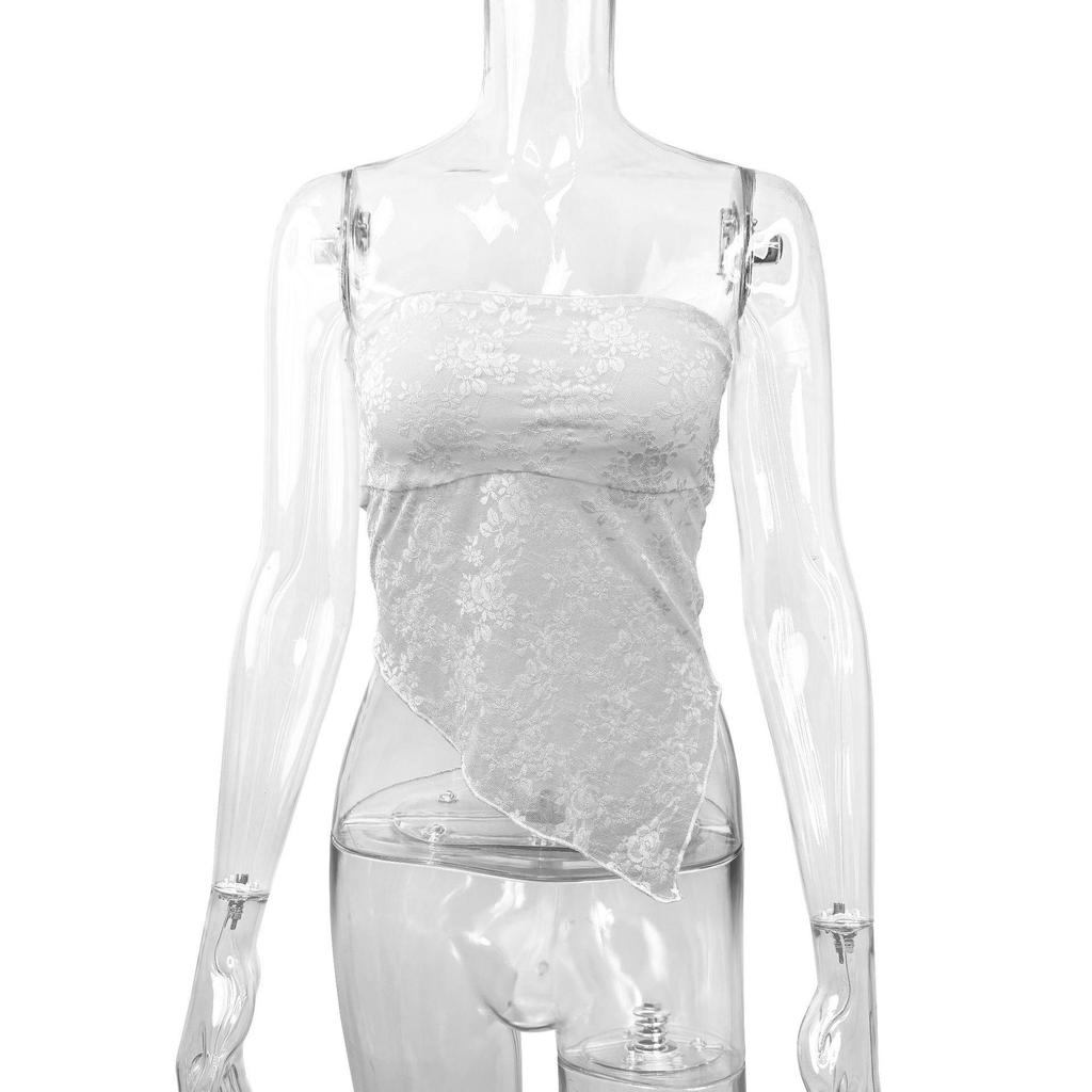 Spring/Summer 2026 Hot Selling Women's Asymmetrical Lace Spliced Bandeau Top