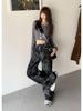 Damen Jeans mit hohem Bund, Designer Drachenprint, lockere Passform, vielseitiger Graffiti-Stil für den Sommer.