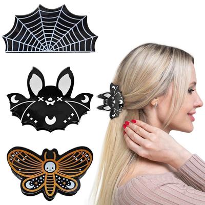 Halloween Cute and Bizarre Pumpkin Bat Pattern Women's Plastic Grabbing Festival Party Role Playing Matching Hair Accessories