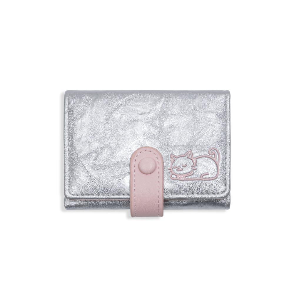 Cute Short Leather Purse PU Leather Three Fold Wallet Versatile Cat Printed Wallet  Girls