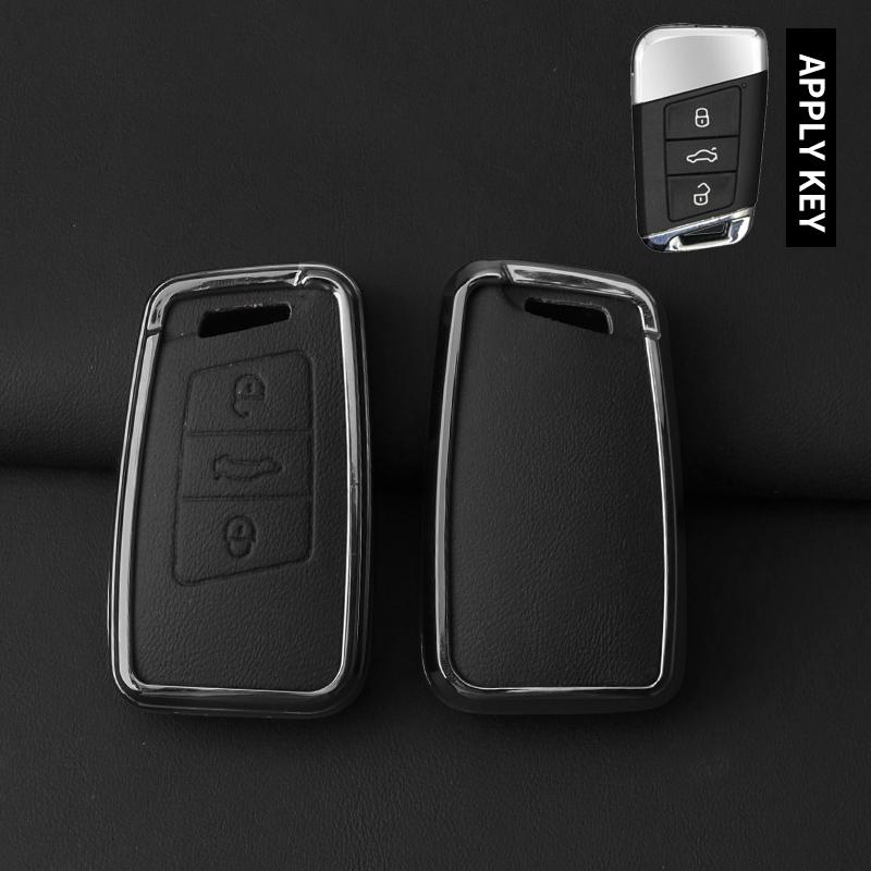 Metal Genuine Leather Auto Key Fob Cover Case Housing Fit For Vw Volkseagen Passat B8 Magotan Fit For Skoda Superb A7 Kodiaq Seat Key Ring Auto