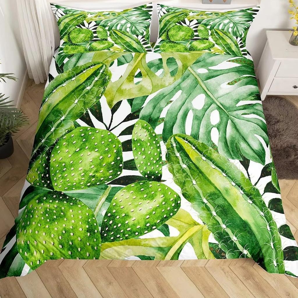 Green Cactus Down Comforter Set Bedding Set 3-piece Duvet Cover Set