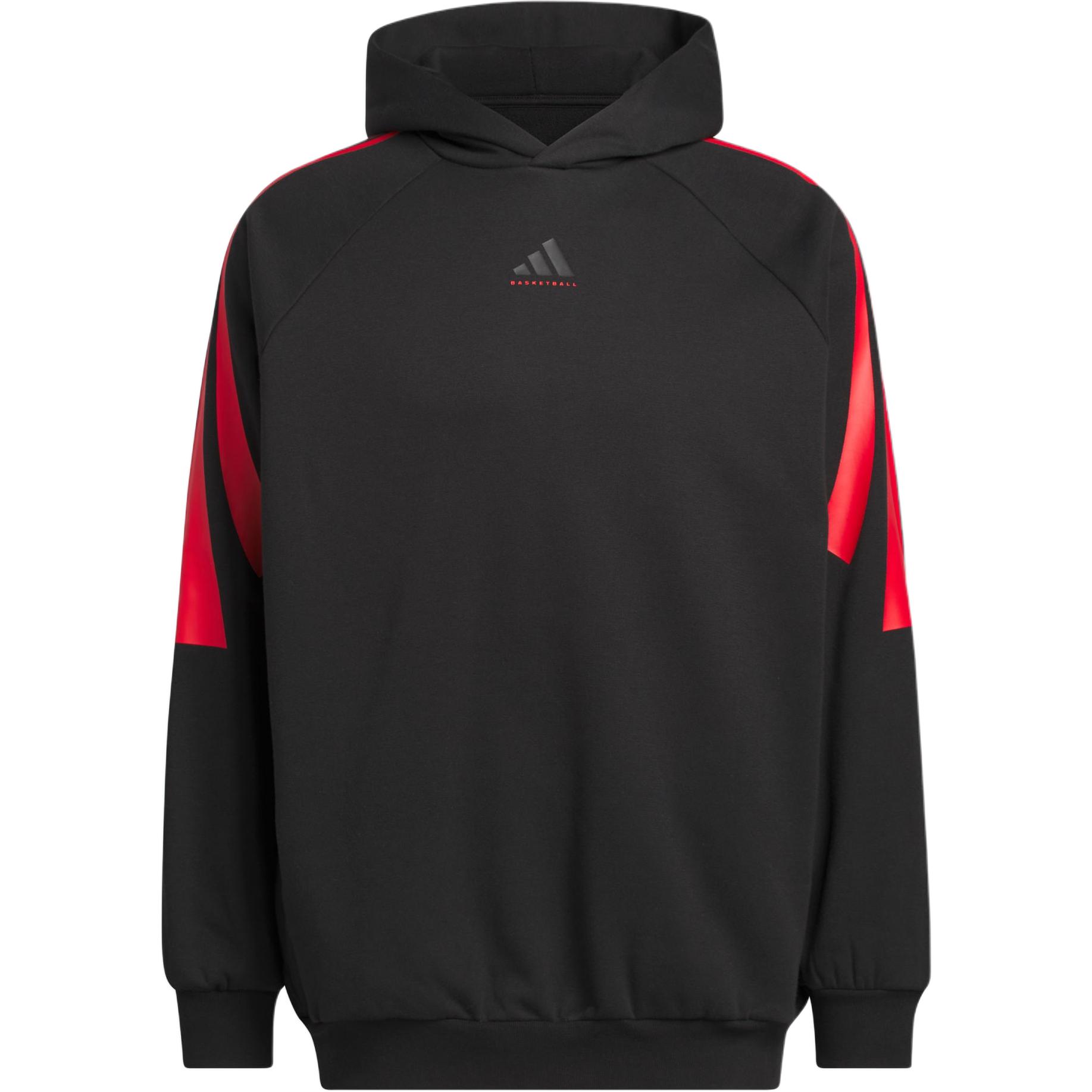 adidas Basketball Fleece Hoodie Black Red Unisex JZ7938 M