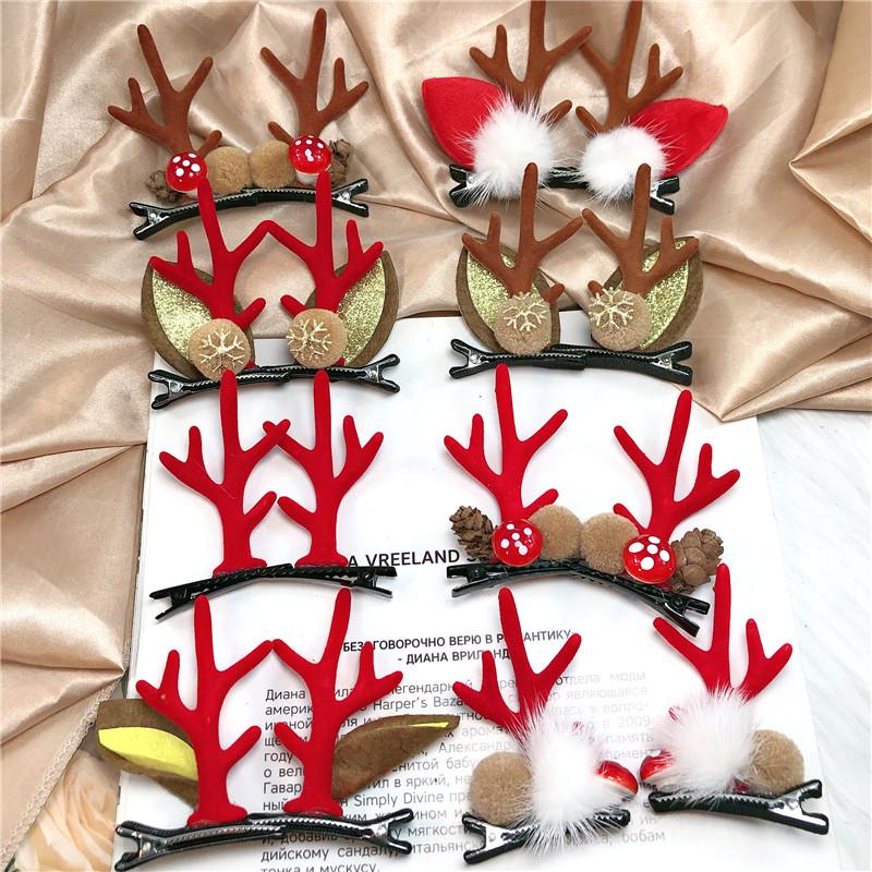 Korean Holiday Hair Accessories: Plush Reindeer Antler and Mushroom Hair Clips