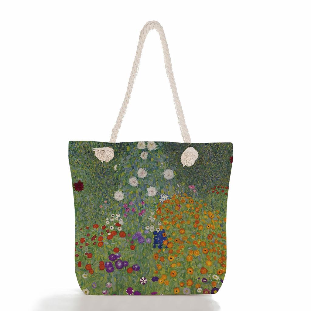 Oil Painting of a Person Print Thick Rope Single-shoulder Beach Bag 7217