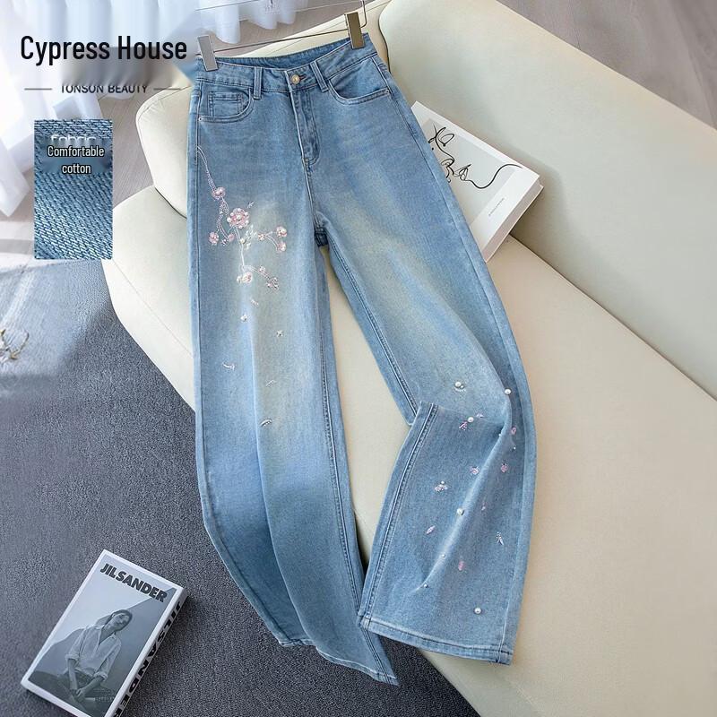 

Women s High-Waist Slim Fit Washed Wide-Leg Denim Jeans S