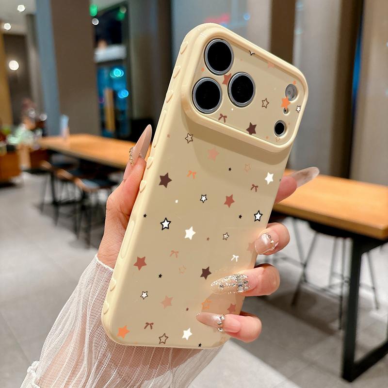 Creative Coffee Orange White Star Soft Heart Relief Side Phone Case For iPhone 17 16 15 14 13 12 11 Pro Max 14 Plus Cover