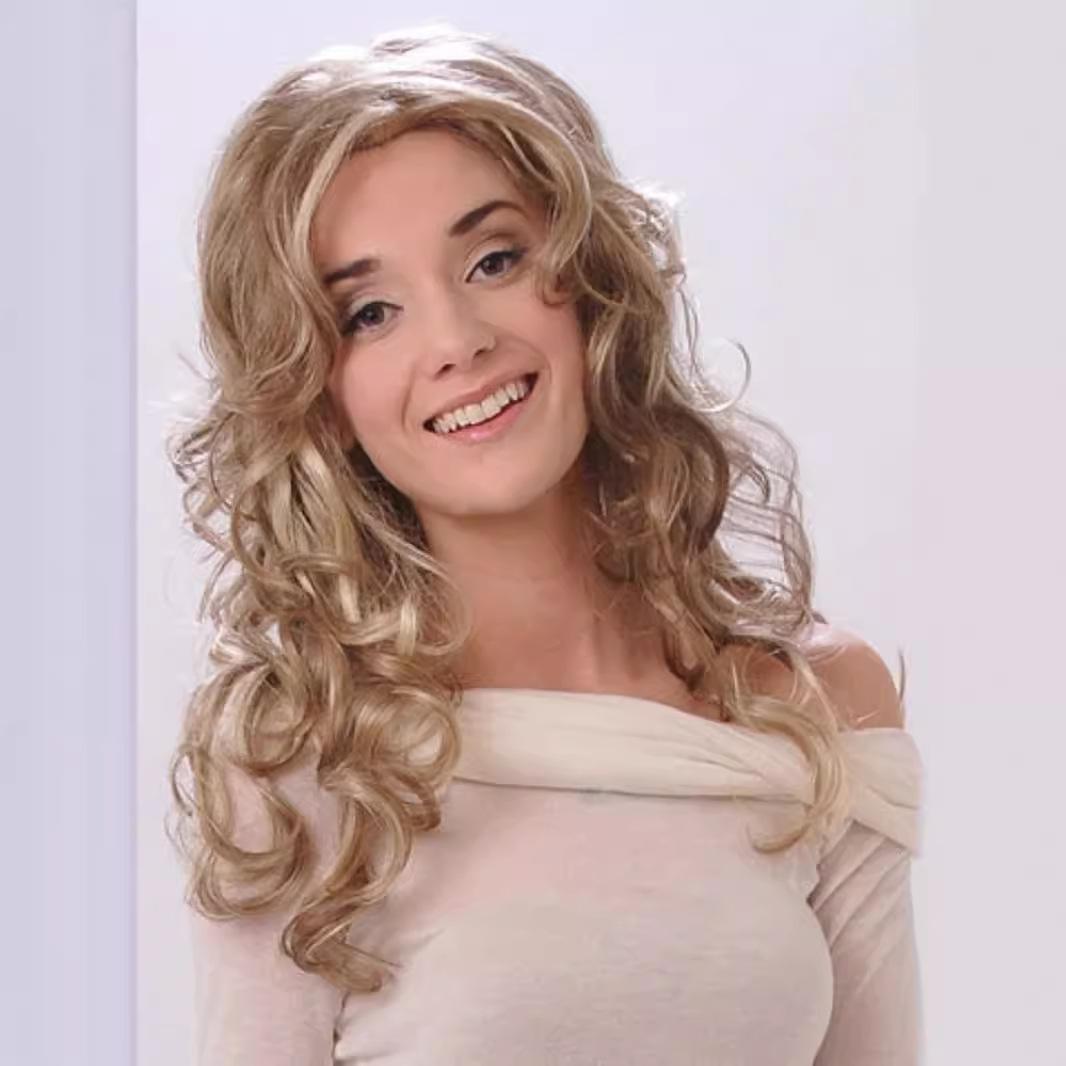 

Large Wave Long Curly Synthetic High-temperature Yarn Head Cover золотой