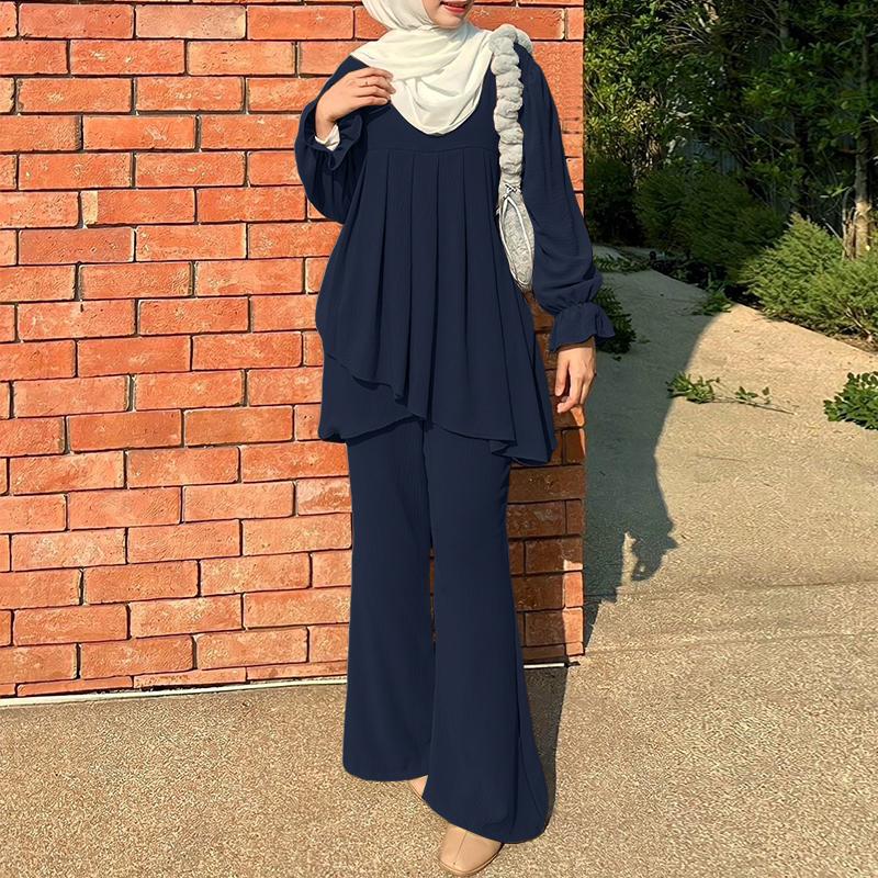 ZANZEA Women Long Sleeve Blouse and Pants Casual Two Piece Suit Sets