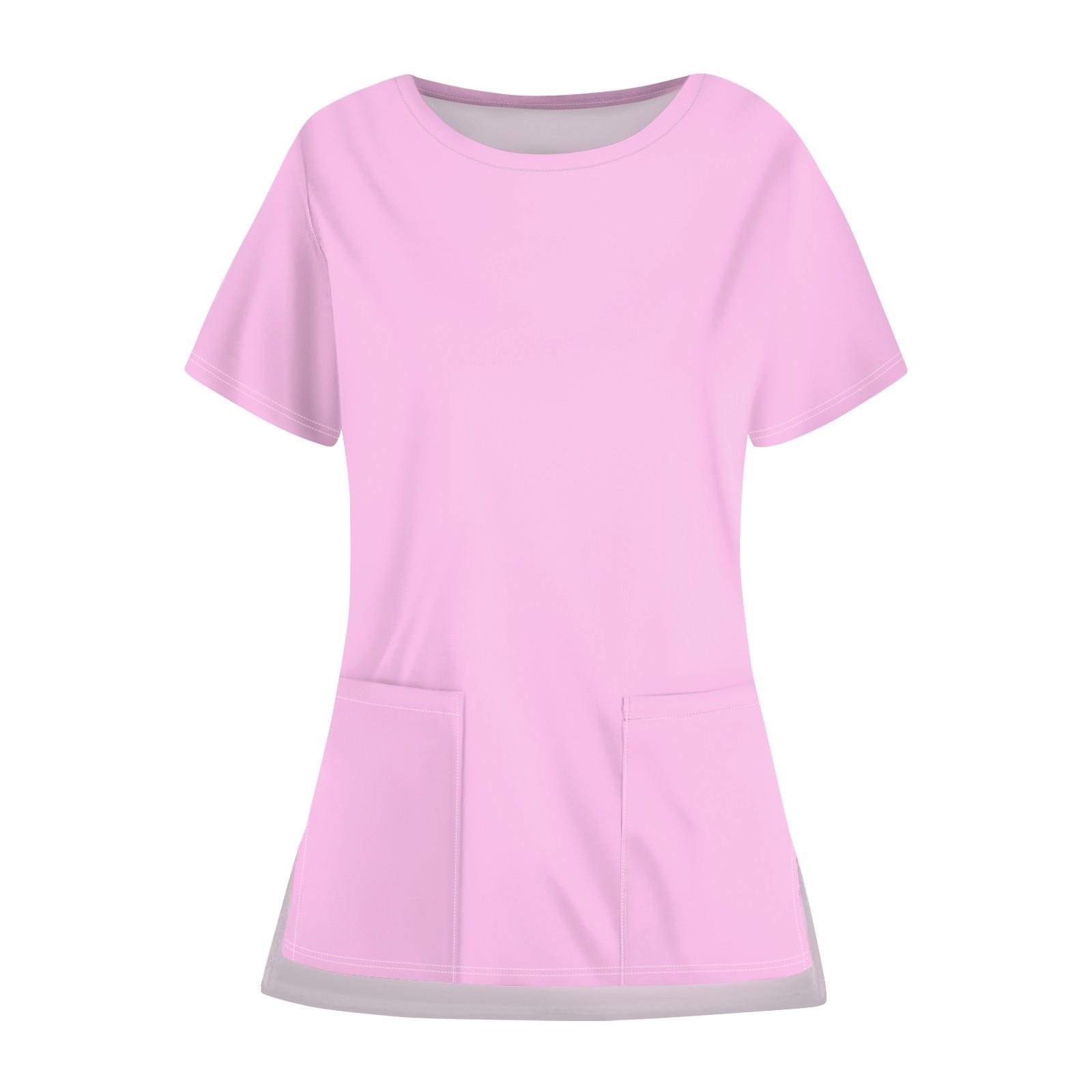 

Женская повседневная однотонная карманная униформа с круглым вырезом и открытым подолом, защитная рабочая форма, верх XL фиолетовый