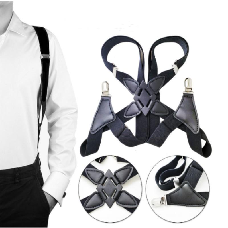 Fashion Vintage Suspenders for Adult Women Men 2.5cm Wide Cross-Over Back 2 Side Clips Adjustable Elastic Trouser Brace Straps