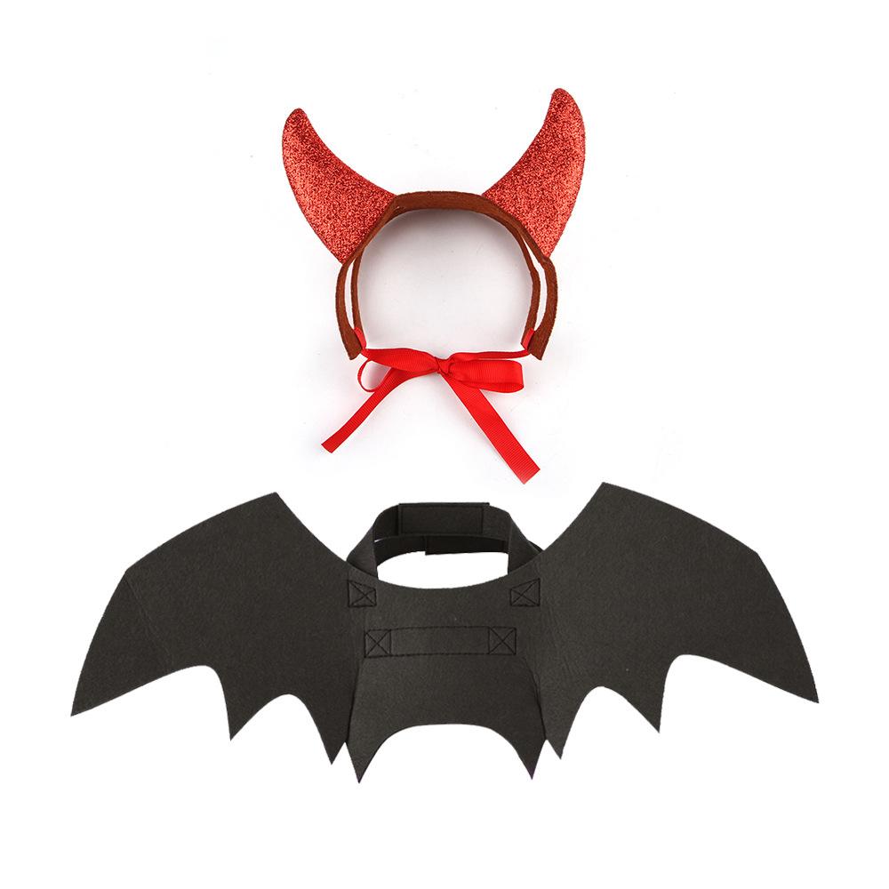Pet Cat Horn Wings Two-piece Set Clothing Pet Transformation Outfit Horn Bat Funny Costume Cat Demon Halloween Funny Pet Clothes