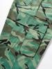 European-American Retro Women's High Waist Camouflage Cargo Pants with Wide Legs and Turn-Up Pockets - Style 8115