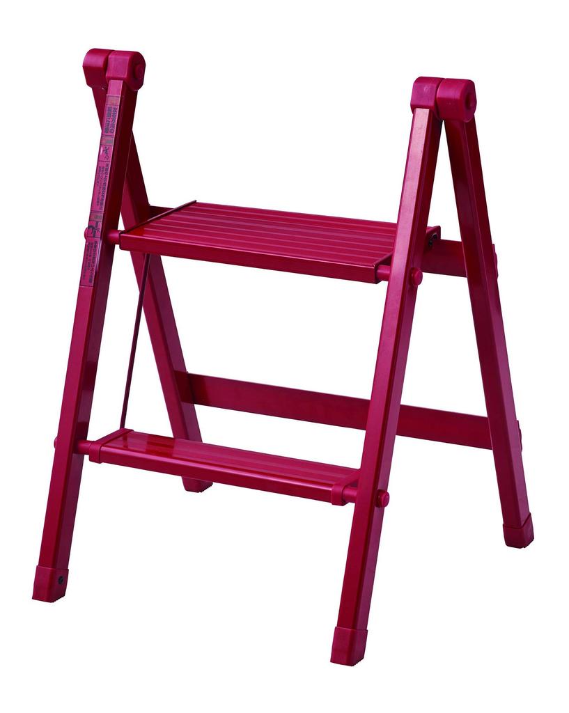 Pearl Metal N-7621 Slim Folding Stepladder, 2-Step, Aluminum, Red