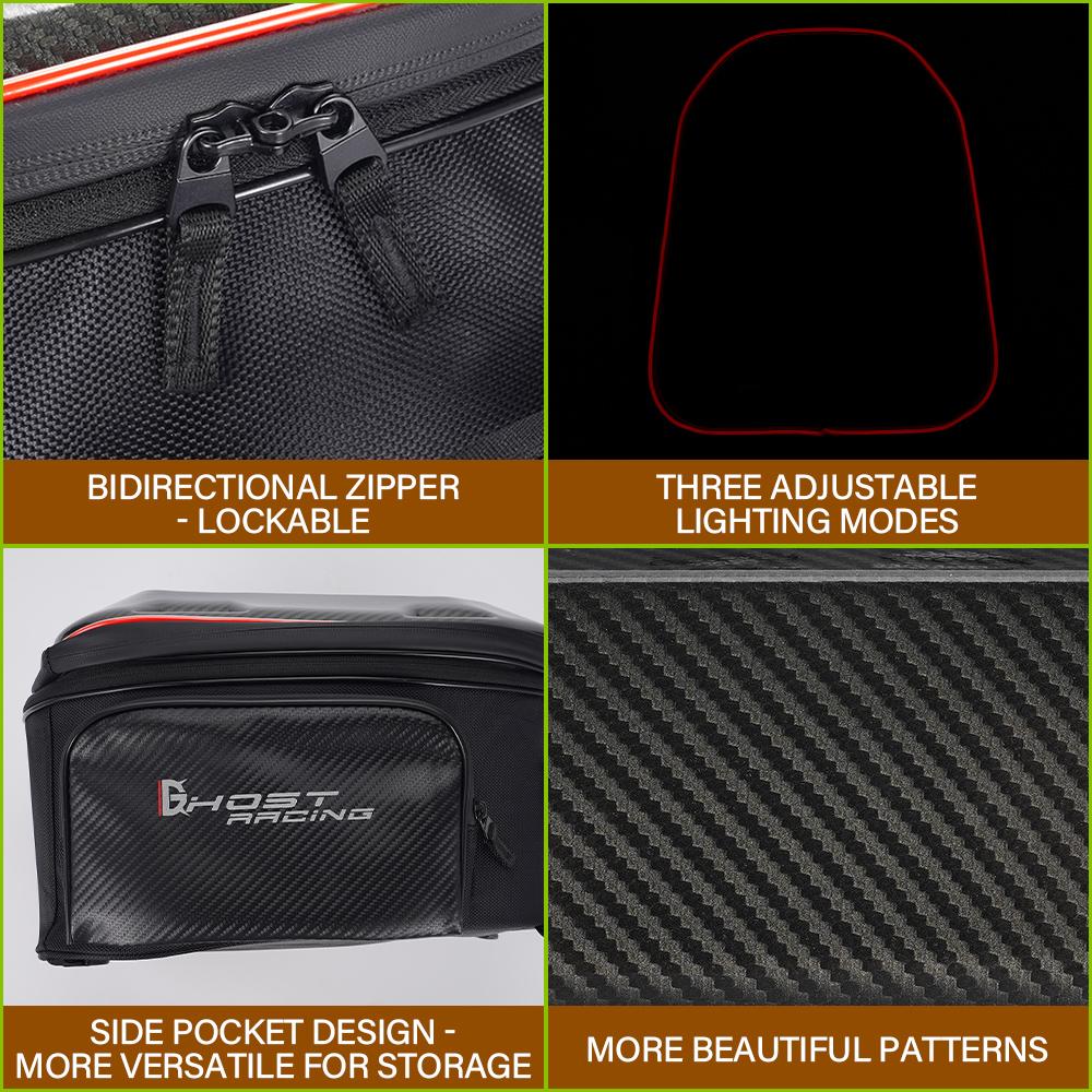 Multi-Function LED Motorcycle Helmet Storage Bag Multi-Function Tail Bag Waterproof With Anti-Theft Password Lock