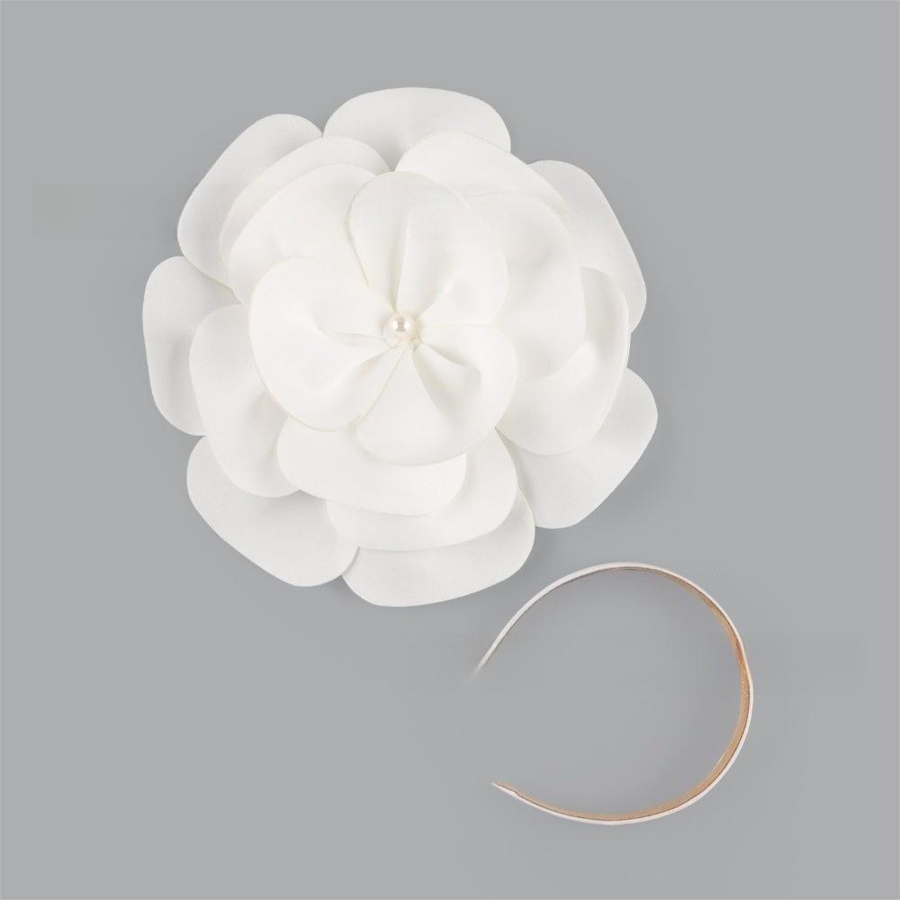 Модный Головной Убор 3D Цветок Фасинаторы Шляпка Большой Цветок Формальные Розовые Фасинаторы Большая Цветочная Повязка на Голову Чайные Вечеринки белый