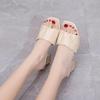 Women's Summer Clip On High Thick Heel Slippers Casual Square Toe Solid Color Outerwear Sandals 5.5cm 35-42