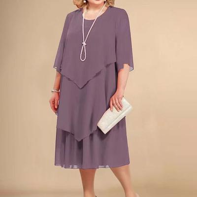 Abito midi da donna con scollo a O e mezza manica con orlo a strati, abito fluido, abito da festa per invitati a un matrimonio