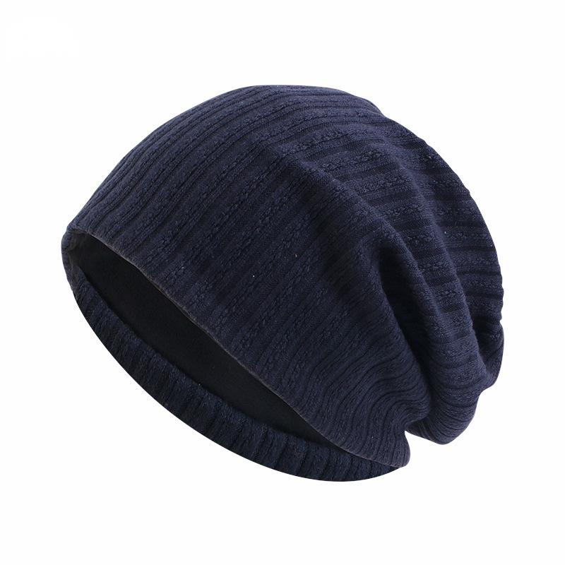 Spring Autumn And Early Winter Cotton Solid Color Wheat Spike Pattern  Double Layer Skullies &Beanies